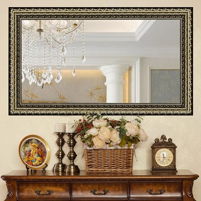 Black&Gold Framed Rectangle Bathroom Mirrors by Unknown