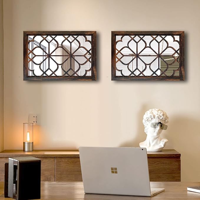 Wocred Set of 2 Rectangular Wall Mirror, Gorgeous Rustic Farmhouse Accent Mirror - Image 2