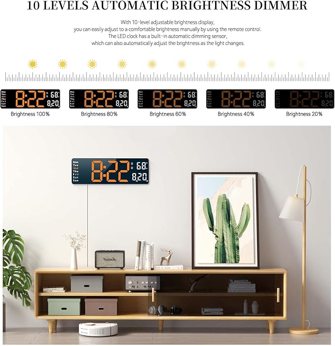 Abovsare Digital Wall Clock for Living Room Decor, Desk Alarm Clock for Bedroom - Image 6