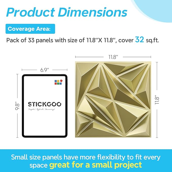 STICKGOO 3D Wall Panels for Interior Wall Decor, Champaign Gold Diamond Design - Image 3