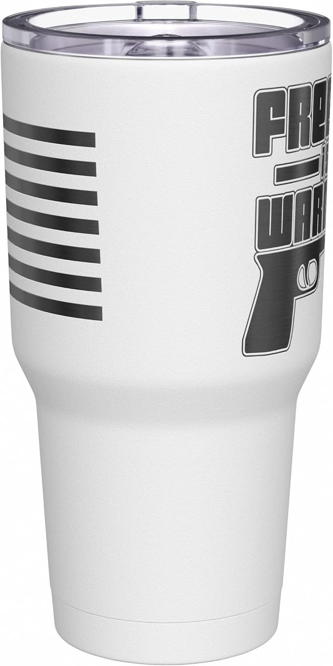 We The People Holsters - Freedom Is A Warm Gun - Coffee Tumbler - American Flag Coffee Travel Mug - Engraved Tumbler - Double Insulated Tumbler - 30 oz
