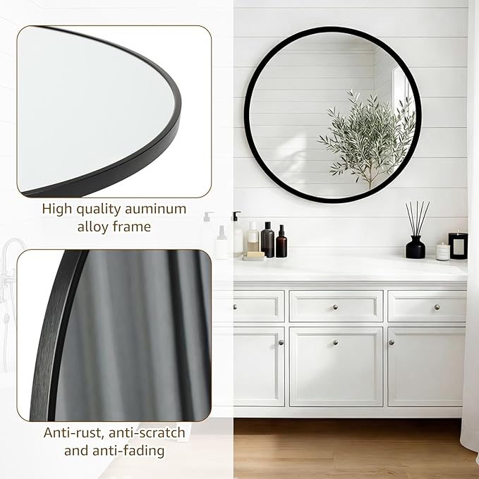 DUMOS 36 Inch Round Wall Mirror, Bathroom Mirror - Image 4