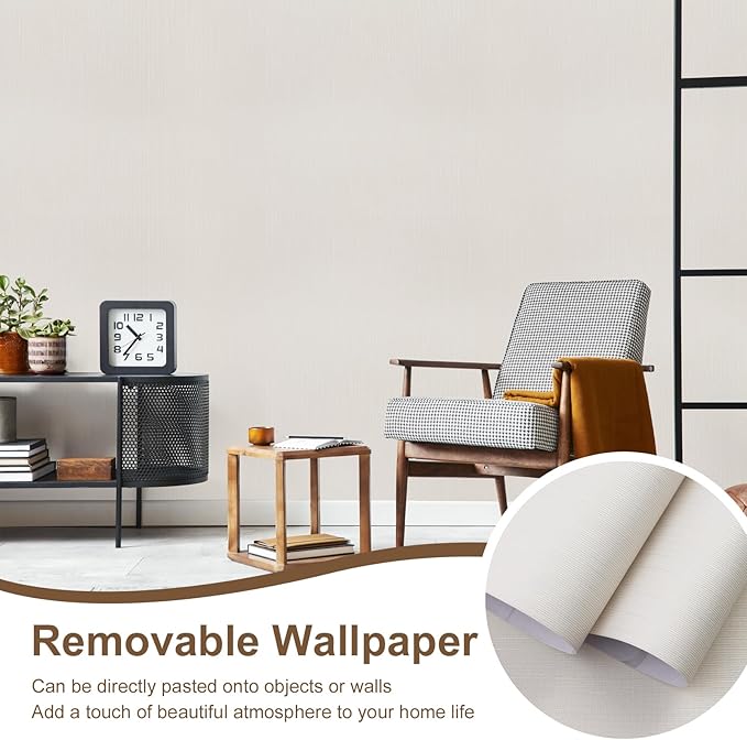 Grasscloth Peel and Stick Wallpaper Beige Gold Wallpaper15.7 x 393" Linen - Image 9