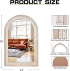 36x24 Inch Rustic Farmhouse Arched Wall Mirror, Boho Distressed Wooden Frame - Image 8
