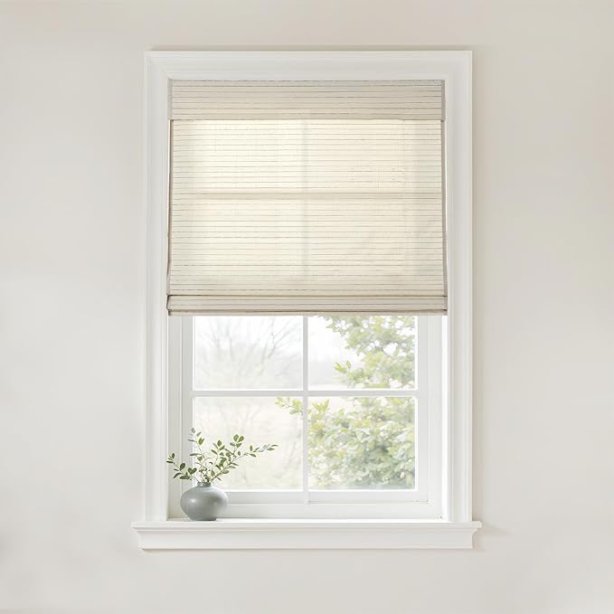TWOPAGES Natural Woven No Drill Roman Shades, Custom Cordless Light Filtering by TWOPAGES
