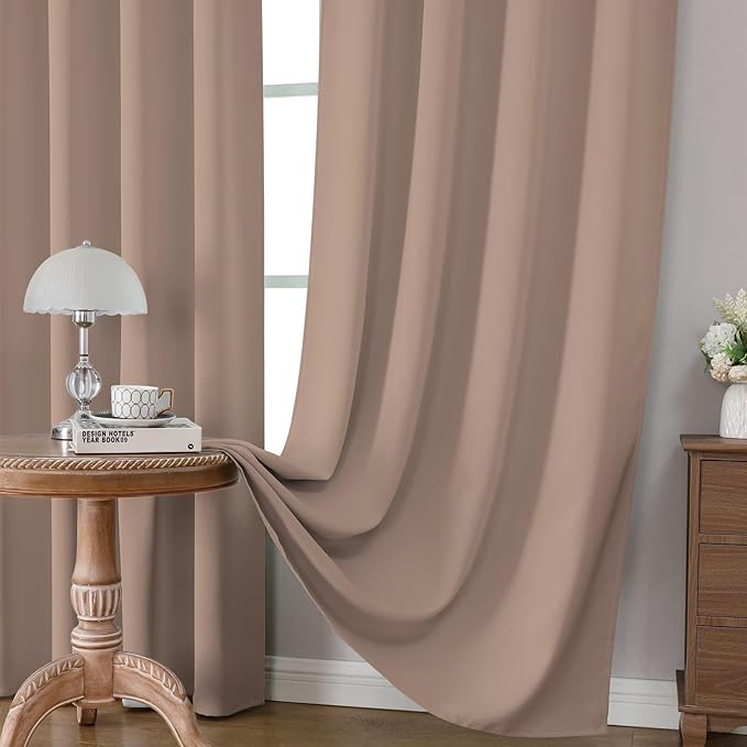 CUCRAF Khaki Blackout Curtains 45 inch Length 2 Panels Set, Rod Pocket Room - Image 5