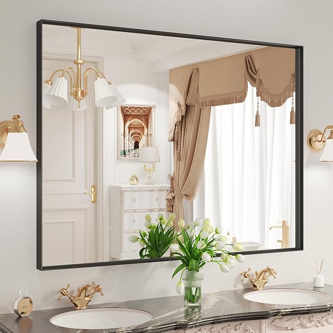 LOAAO Black Bathroom Mirror 48"X32" - Image 3