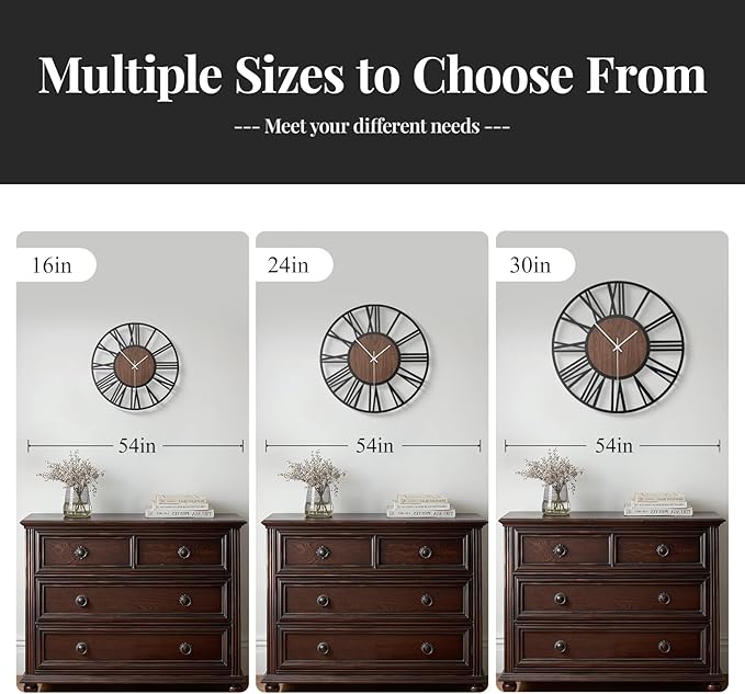 Cuspin 24 Inch Large Wall Clock, Silent Non Ticking Battery Operated Roman - Image 6