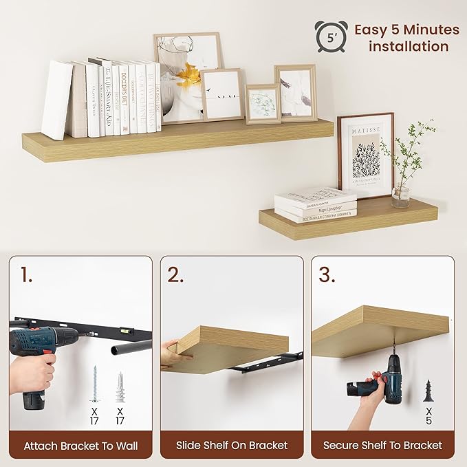 Vivelove 12 Inch Deep Floating Shelves 30 inch Long, 2 Inch Thick Wall Shelves - Image 6