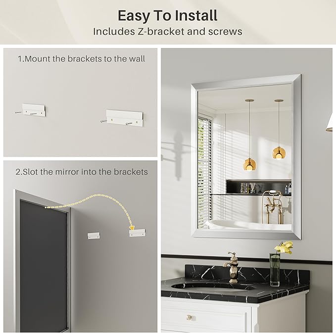 24x30 Inch Brushed Silver Bathroom Mirror - Image 7