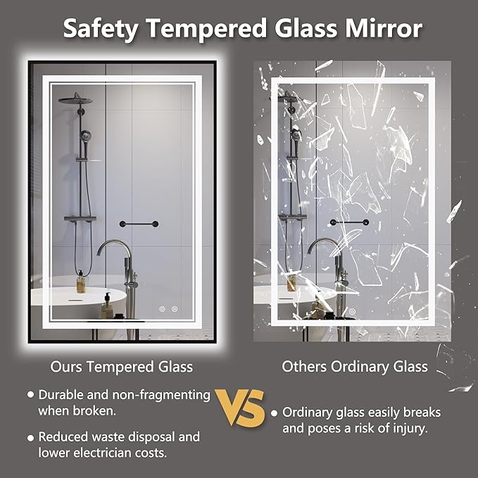 LED Bathroom Mirror with Front and Backlit 24"x36", Wall Mounted, Dual LED - Image 6