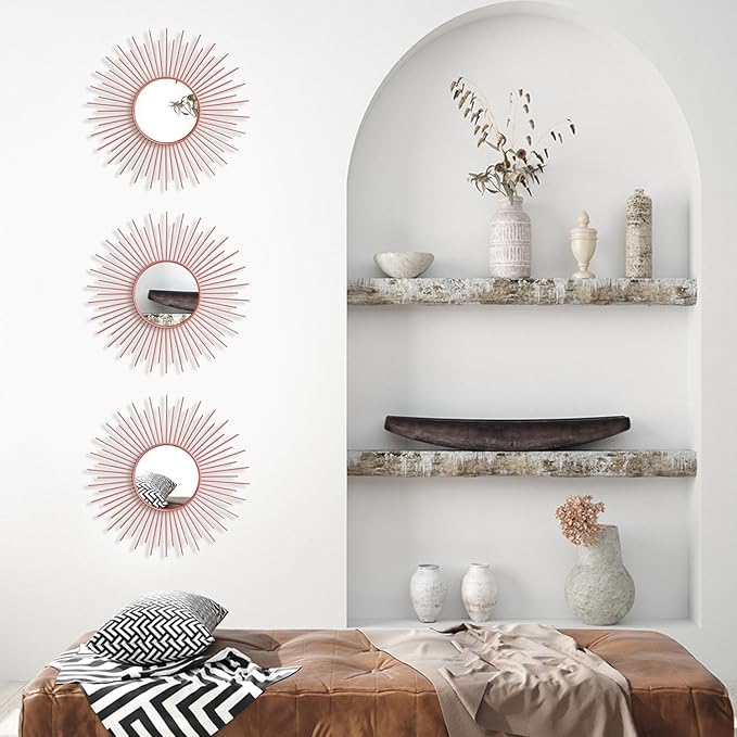 3 Pack Metal Mirrors for Wall Sunburst Wall Mirrors Home Décor Decorative - Image 7