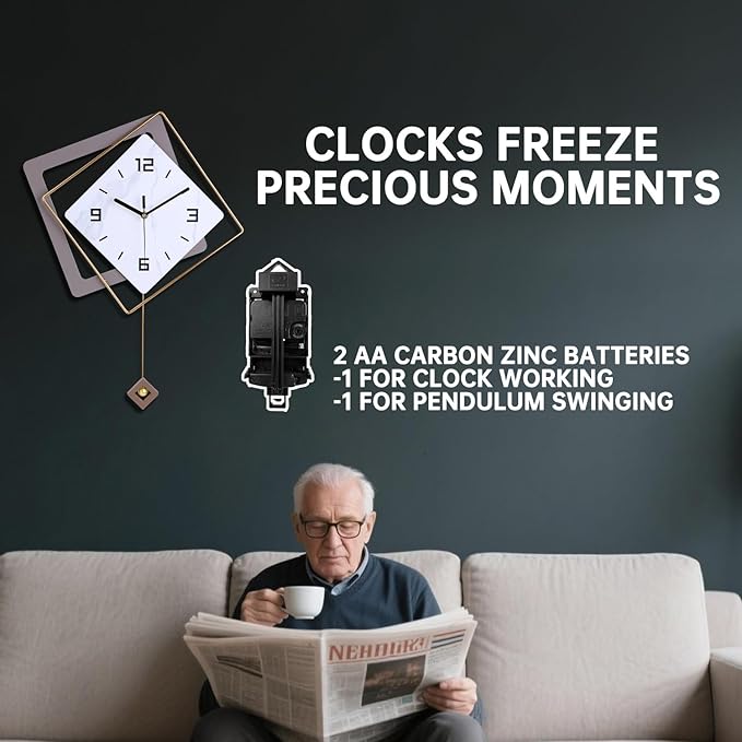 Wall Clock with Pendulum, Silent Quality Quartz Battery Operated, Modern Large - Image 3