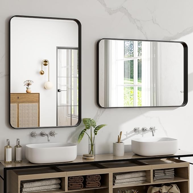 30"x22" Black Bathroom Mirror - Image 3