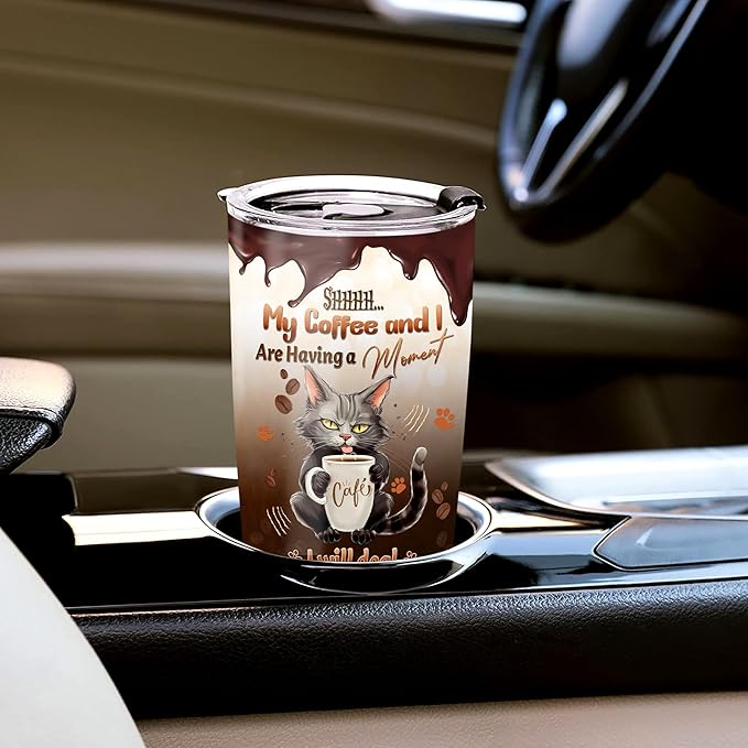 WAZONE Personalized Tumbler With Name 20oz 30oz Shh My And I Are Having A Moment Travel Mug Funny Customized Gifts For Cat Lovers Men Women Birthday Present Cute Animal Insulated Cup