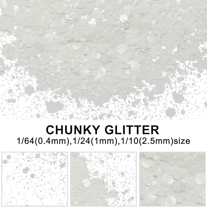 White - Craft Glitter - 2oz Glitter Shaker Bright Colorful Holographic Mix Chunky Body Glitter Bulk 24 Colors in Shaker Cosmetic Glitter - EBKC400