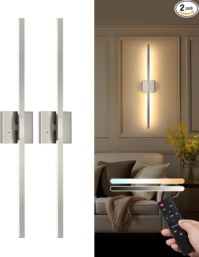 Rayogale 32 Inch Rechargeable Battery Operated Wall Sconce Set of Two, Cordless by Rayogale