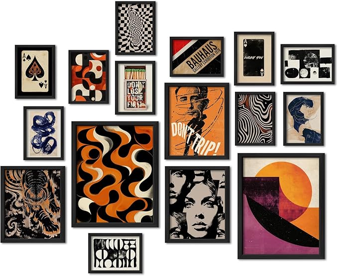 ANERZA 16 PCS Retro 70s Wall Art Decor, Eclectic Vintage Gallery Wall Prints by ANERZA