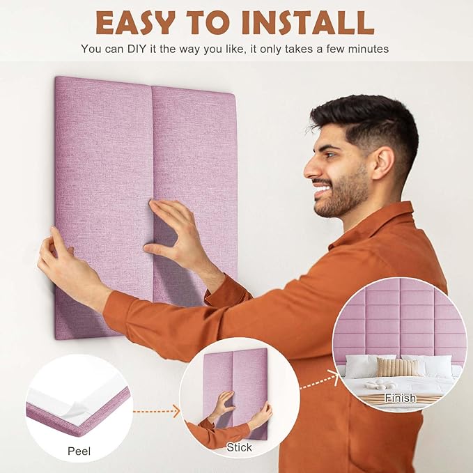 IFNOW Upholstered Wall Mounted Headboard, 3D Soundproof Wall Panels Peel and - Image 5