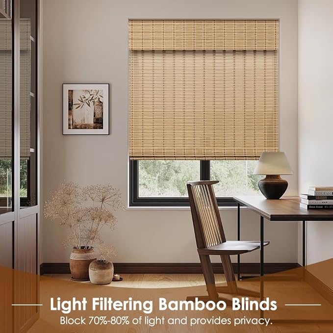 Cordless Bamboo Roman Shades, Light Filtering Bamboo Blinds Shades - Image 5