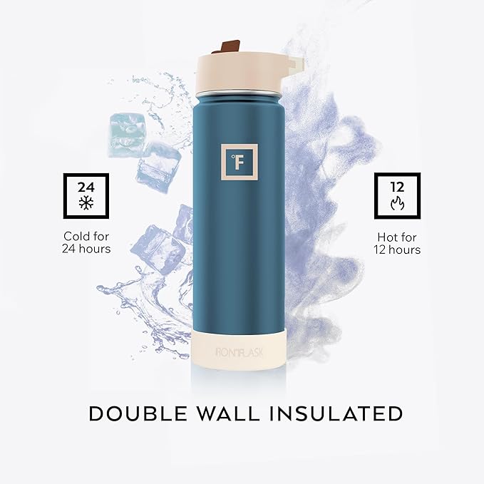IRON °FLASK Camping & Hiking Hydration Flask with Straw, Wide Mouth Insulated Stainless Steel Sports Water Bottle - 22 oz Cream & Berries