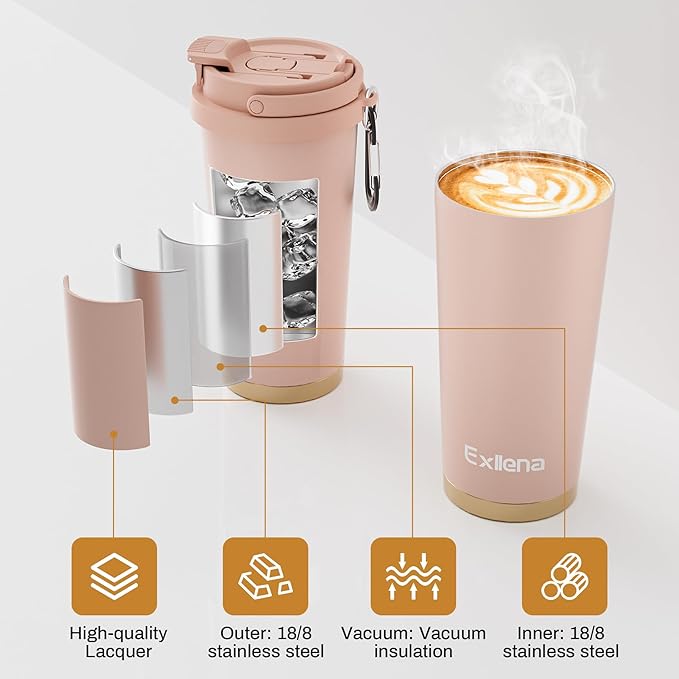 16oz Tumbler with 3 in 1 Lid - Travel Coffee Tumbler - 100% Leakproof and Spill Proof for Hot and Cold Drink - Coffee Mug for Travel, Office, School...(Pink)