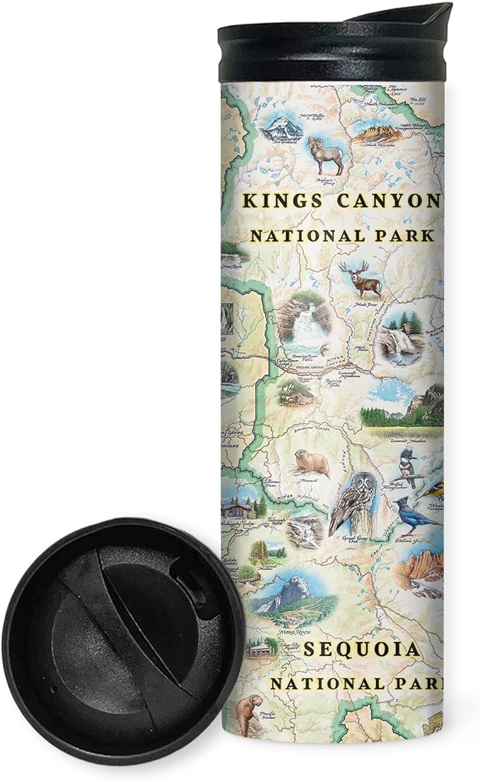 Xplorer Maps Sequoia-Kings Canyon National Park Map 16 Oz Travel Drinkware with Spill-Resistant Lid - Stainless Steel Vacuum Insulated Coffee Tumbler