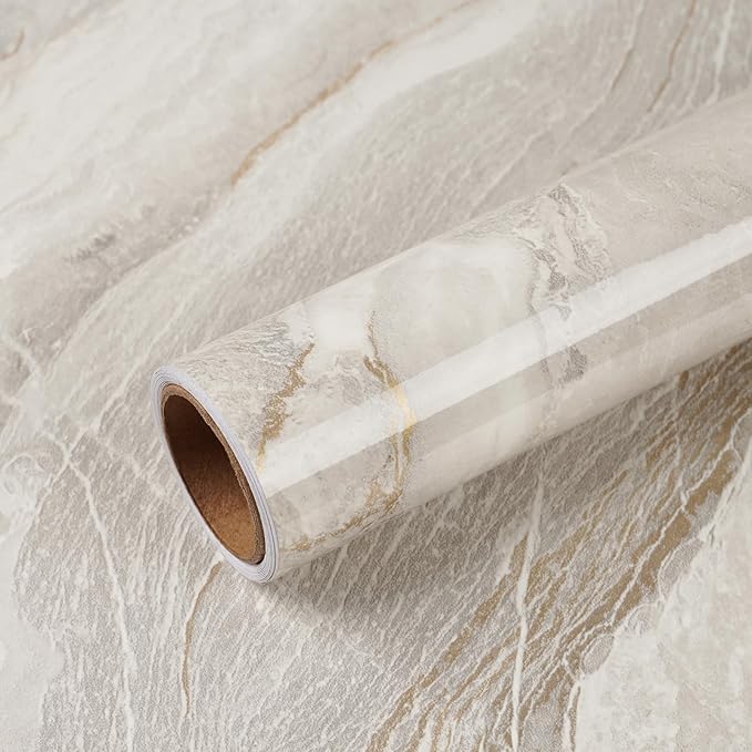 VEELIKE 15.7''x118'' Beige Gold Liquid Marble Contact Paper by VEELIKE