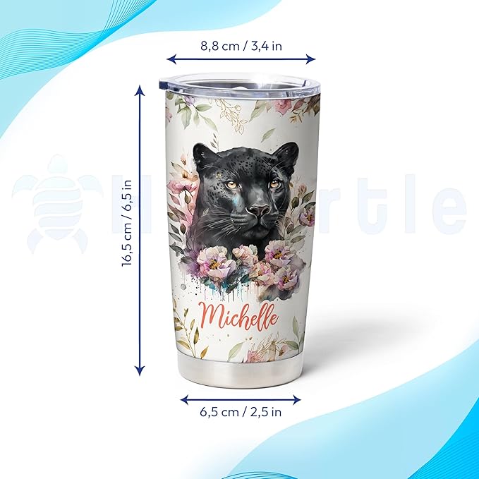 Hyturtle Personalized Panther Tumbler Cup Gifts For Women - Birthday Christmas Gifts For Panther Lovers - Panther Gifts - Animal Lover Gifts - Custom Name 20oz Stainless Steel Travel Tumbler