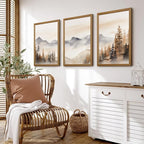 Neutral Mountain Wall Art Decor Set of 3 Forest Canvas Wall Art Poster - Image 3