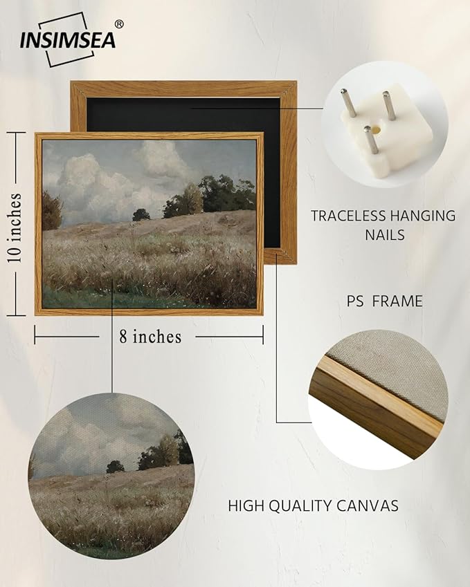 InSimSea Framed Canvas Wall Art Vintage Decor, The Vast Grassland Framed Wall - Image 3