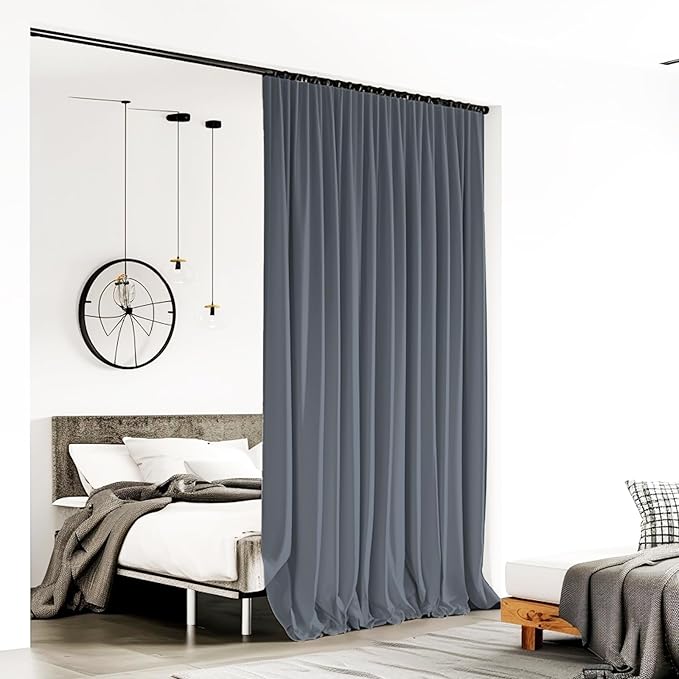 Room Divider Curtains for Ceiling Track Rod, 10 ft Wide x 9 ft Tall, Dark Grey - Image 2