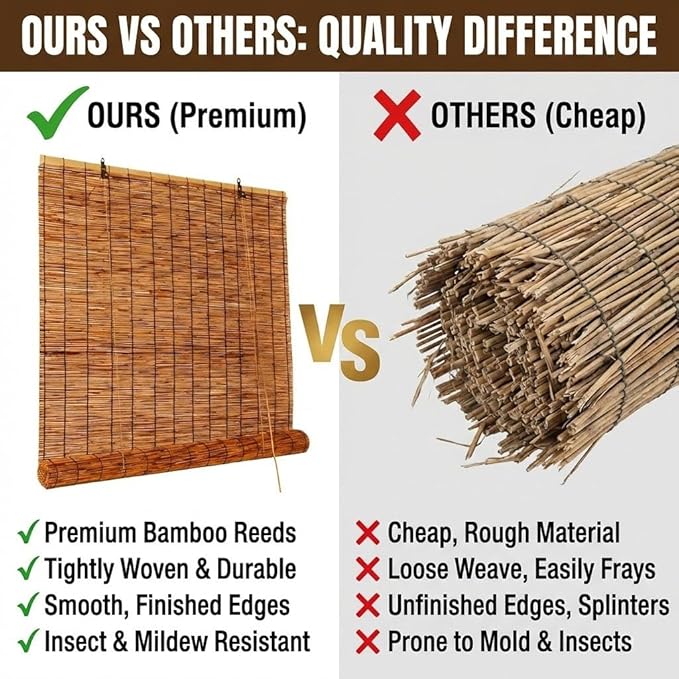 Bamboo Roman Shades for Windows 27 inch 30 inch 34 inch 46 inch Cordless Bamboo - Image 7