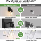 Indoi Set of 2 Wall Sconces for Bathroom, Matte Black Modern Vanity Lights - Image 3