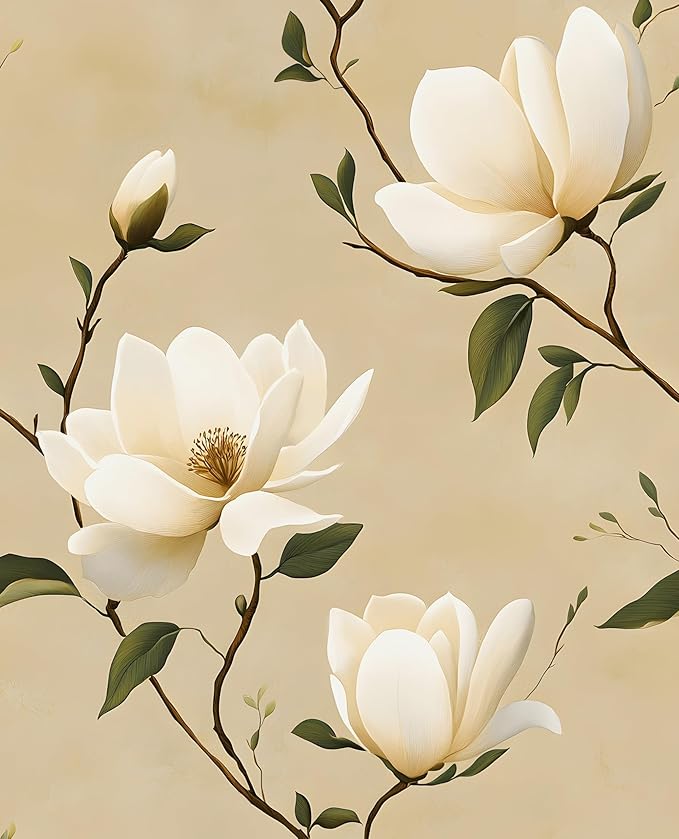 Vintage Floral Peel and Stick Wallpaper Khaki White Flowers Contact Paper by Laatse