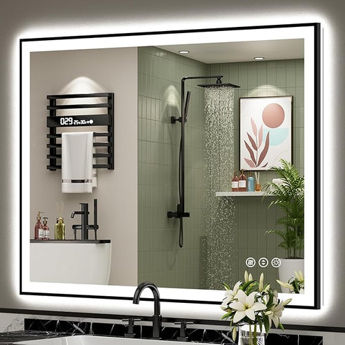 48x40 Black Framed LED Bathroom Mirror by Awandee