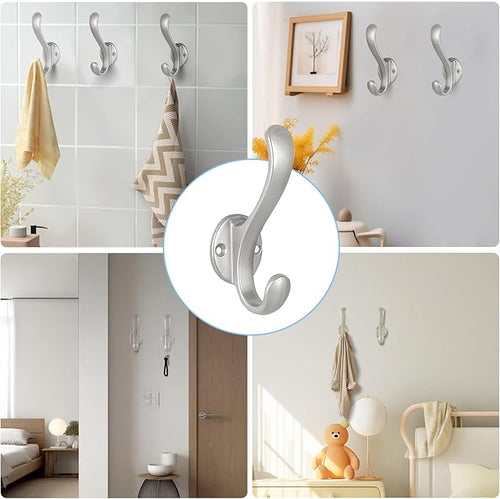 4 Pack Coat Hooks Wall Mount Heavy Duty Utility Retro Double Hooks - Image 2