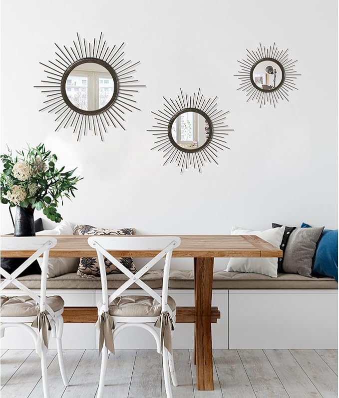 Sunburst Spoked Mirrors for Wall Boho Home Round Wall Art Mirror Classic Metal - Image 6