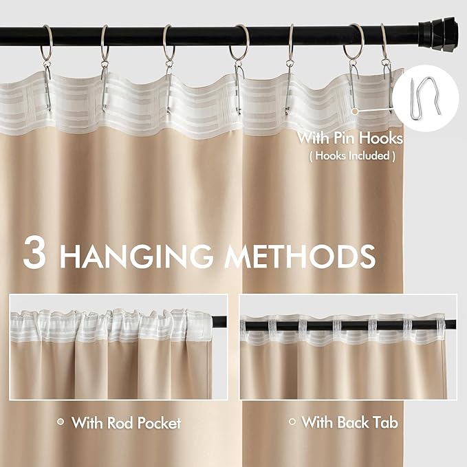 MIULEE Beige Back Tab Blackout Curtains 72 Inch Length 2 Panels Set - Image 3