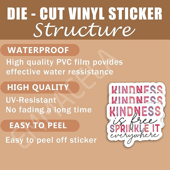 (3 Pack) Motivational Stickers - Kindness is Free Sprinkle It Everywhere – Inspirational Vinyl Decals with Positive Quotes for Laptops, Tumblers, Water Bottles, Scrapbooks - 3 x 2.3 Inch
