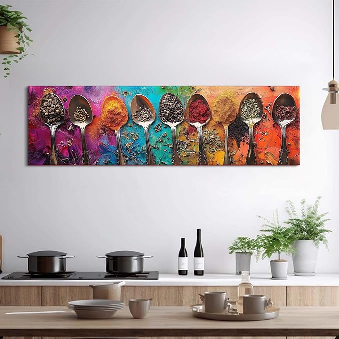 Colorful Spices Seasoning Spoon Canvas Wall Art Kitchen Wall Decor Large - Image 5