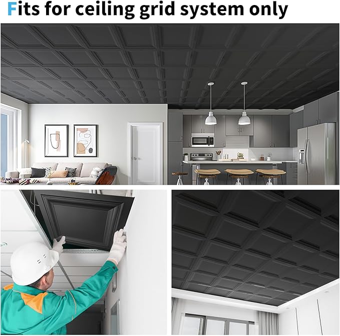Art3d 12-Pack Square Black Drop Ceiling Tile 2ft x 2ft, PVC Ceiling Panel 24 x - Image 7