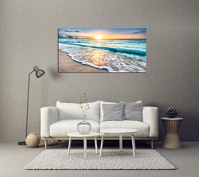 Baisuart S02262 Canvas Prints Wall Art Beach Sunset Ocean Waves Nature Pictures - Image 4