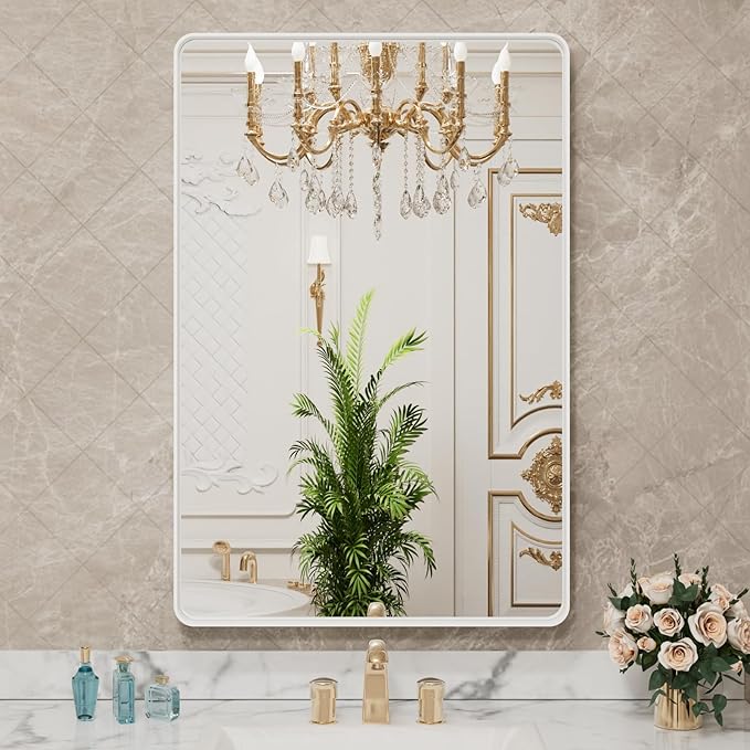 LOAAO 24x36 Inch White Metal Framed Bathroom Mirror - Image 7