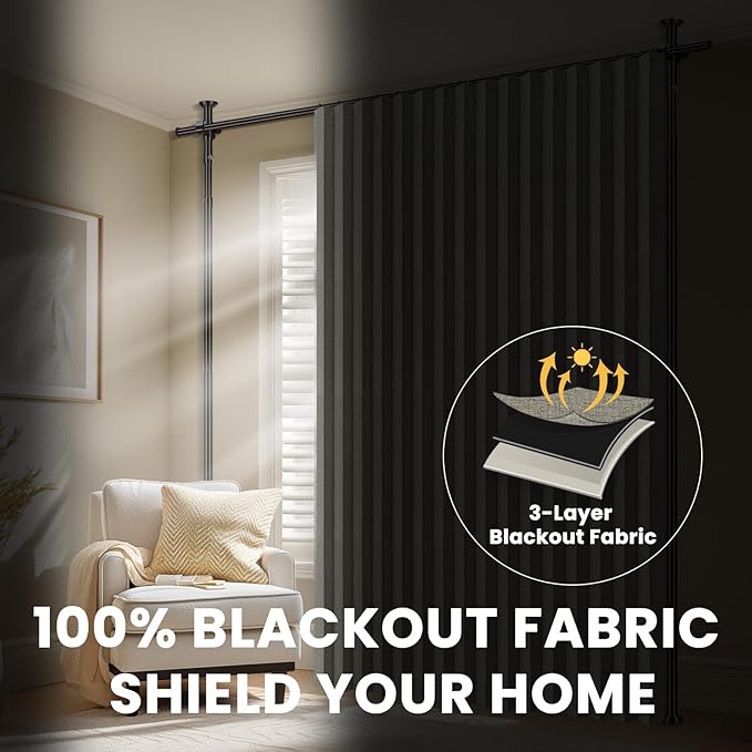 100% Blackout Room Divider Curtains Sets Grey W100 x L96 in 1 Panel No Drill - Image 5