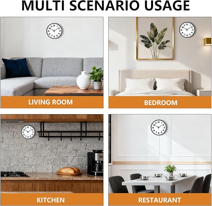Modern Silent Wall Clock, 12 Inch Non-Ticking Battery Operated Clock, Round - Image 8