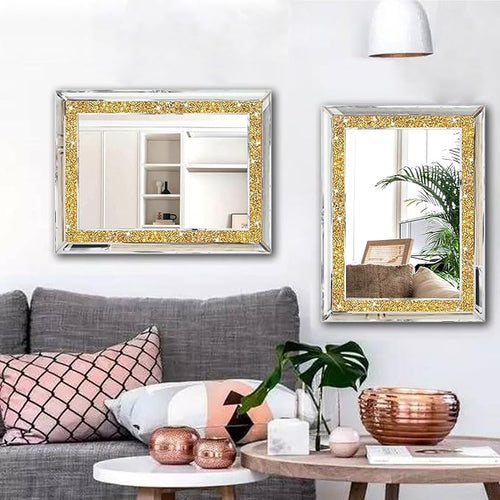 2 Piece Wall Mirrors, Crush Diamond Wall Decor - Image 2