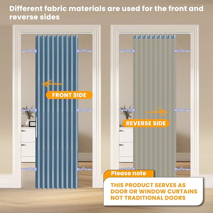 AJAZZ 100% Blackout Accordion Doors Interior Magnetic Door Curtain Closet Door - Image 3