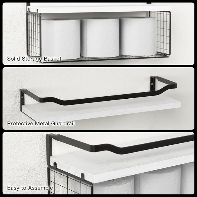 WOPITUES Floating Shelves with Wire Storage Basket, Bathroom Shelves Over - Image 4