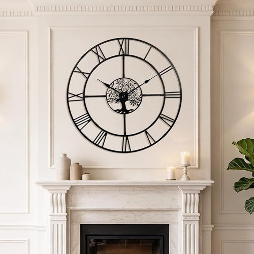 40 Inch Large Wall Clock for Living Room – Black Metal Clock by WallClockDecor